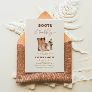 Convite Chá de Noiva Elegante com Aquarela de Botas e Bolh