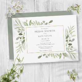 Convite Chá de Noiva Elegante com Aquarela de Folhagens