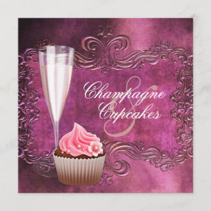 Convite Chá de Noiva Elegante com Champanhe e Cupcake