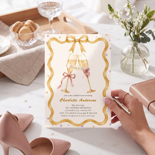 Convite Chá de Noiva Elegante com Fita de Ouro e Brinde de