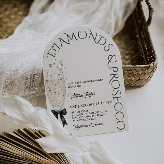 Convite Chá de Noiva Elegante com Laço de Prosecco (Criador carregado)