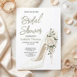 Convite Chá de Noiva Elegante com Salto Alto Floral Branco