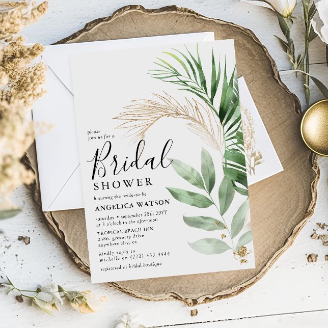 Convite Chá de Noiva Elegante com Vegetação Tropical e Dou (Criador carregado)