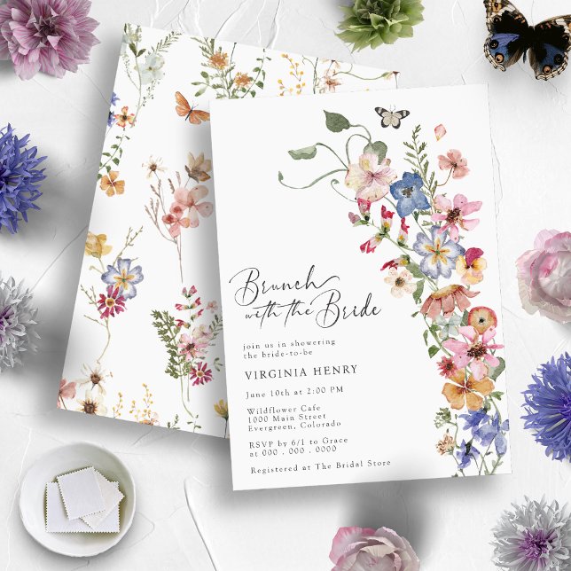 Convite Chá de Noiva Elegante de Brunch (Boho Wildflowers - Elegant Brunch with the Bride - Bridal Shower Invitation
)