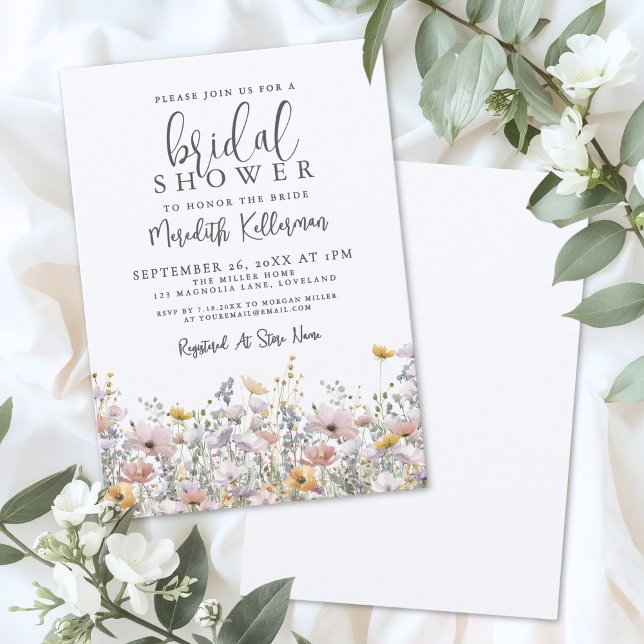 Convite Chá de Noiva Elegante de Flores Silvestres (Elegant Wildflower Bridal Shower Invitation)