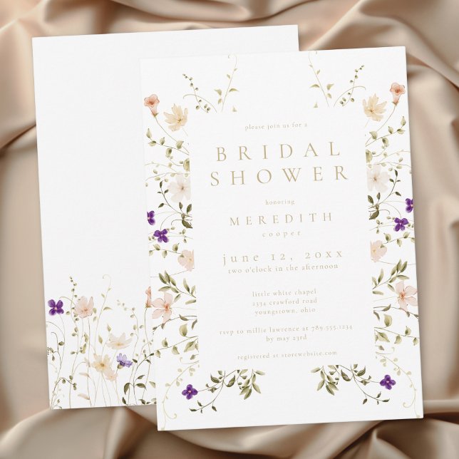 Convite Chá de Noiva Elegante de Flores Silvestres Românti (Elegant Romantic Wildflower Bridal Shower Invitation)