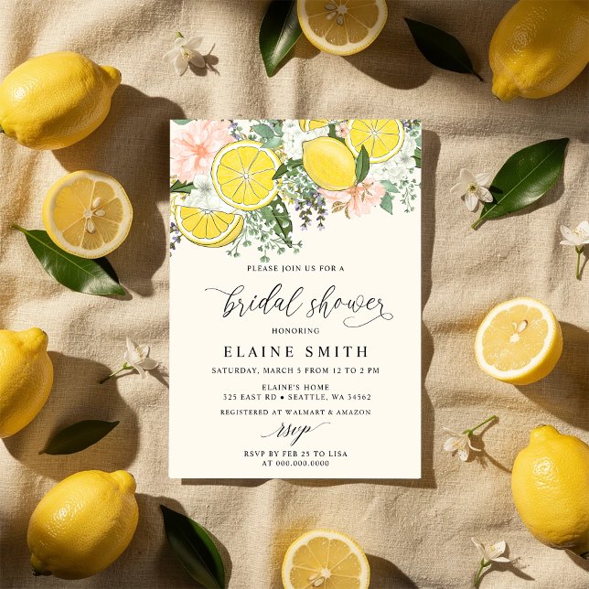 Convite Chá de Noiva Elegante de Limão e Lima do Verão (Elegant Summer Lemon Lime Citrus Bridal Shower Invitation)