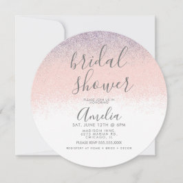 Convite Chá de Noiva Elegante Faux Ombré Brilho Rosa