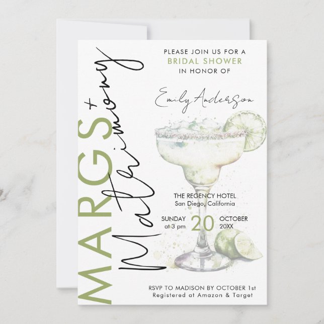 Convite Chá de Noiva Elegante Moderno com Drinks e Matrimô (Frente)