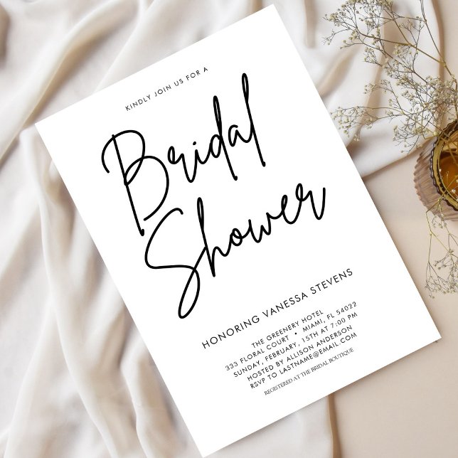 Convite Chá de Noiva Elegante Preto e Branco (Criador carregado)