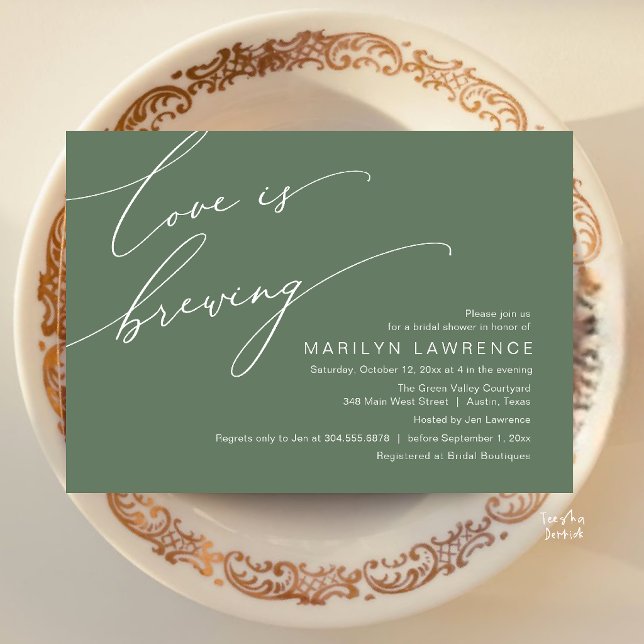 Convite Chá de Noiva Elegante Romântico em Tons de Verde M (Elegant Romance Bridal Shower Brewery Celebration Invitation Card in Sage Green)