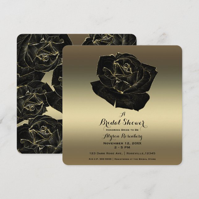 Convite Chá de Noiva Elegante Rosa e Dourado (Frente/Verso)