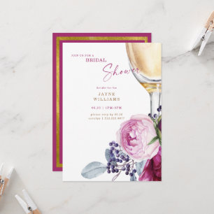 Convite Chá de Noiva Elegante Rosa Fúcsia e Dourado
