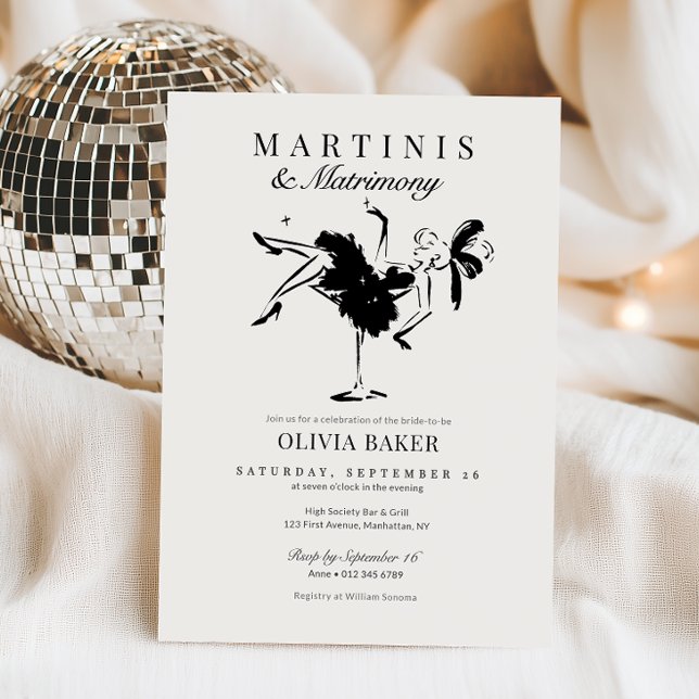 Convite Chá de Noiva Elegantes Martinis e Matrimônio (Criador carregado)