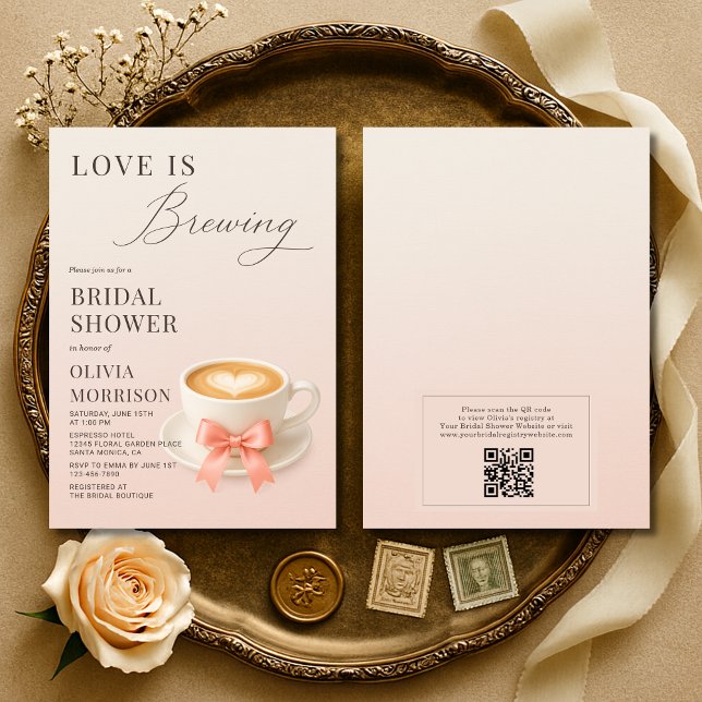Convite Chá de Noiva em Código QR de Café Love is Brewing (Criador carregado)