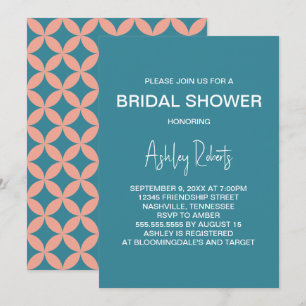 Convite Chá de Noiva em Mod Mid-Century com Pêssego e Azul