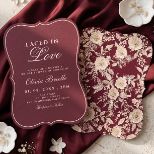 Convite Chá de Noiva em Renda Floral Vintage Creme Borgonh
