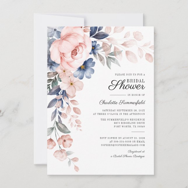 Convite Chá de Noiva em Rosa com Letra Script e Aquarela (Frente)