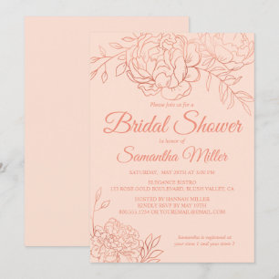 Convite Chá de Noiva em Rose Gold com Flores Desenhadas