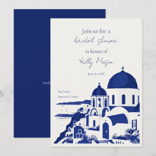 Convite Chá de Noiva em Santorini, Grécia, Aquarela