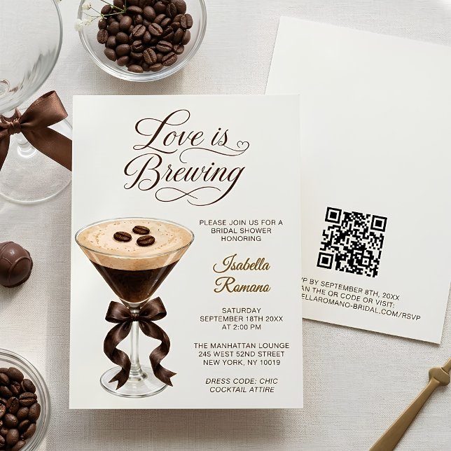 Convite Chá de Noiva Espresso Martini Love Is Brewing (Espresso Martini Love Is Brewing Bridal Shower Invitation)