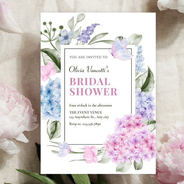 Convite Chá de noiva estético de hortênsia floral (Criador carregado)