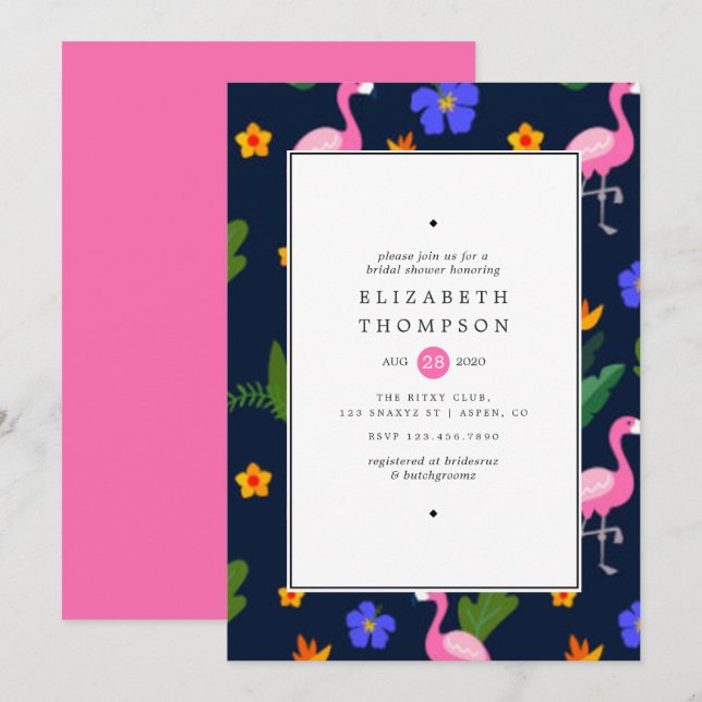 Convite Chá de Noiva Exótico de Flamingo Tropical (Frente/Verso)
