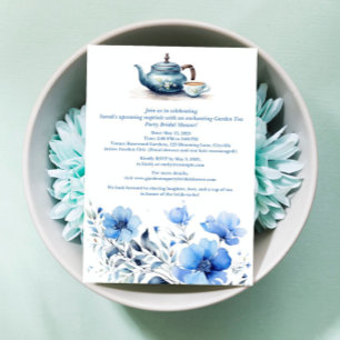 Convite Chá de Noiva Festa de Jardim Floral Azul