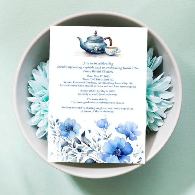 Convite Chá de Noiva Festa de Jardim Floral Azul (Criador carregado)