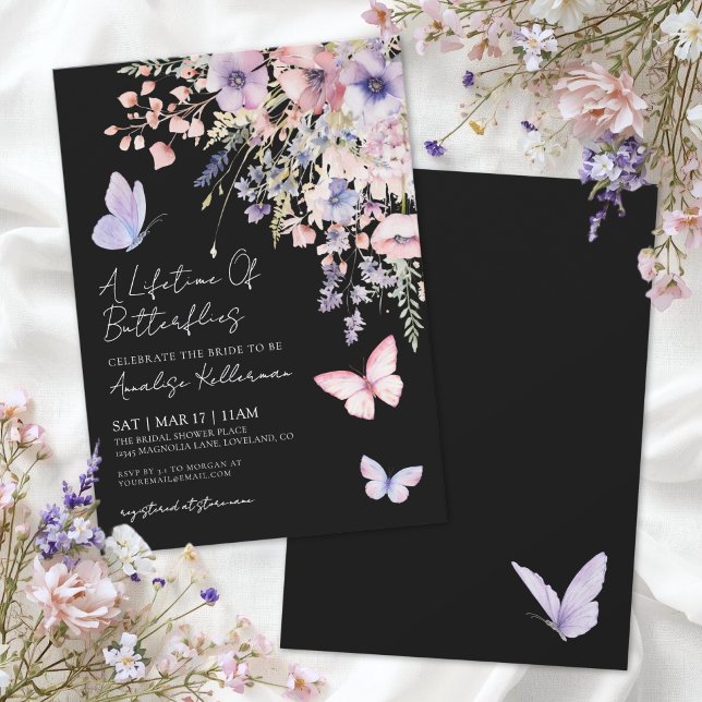 Convite Chá de Noiva Flor Silvestre Borboleta (Butterfly Wildflower Bridal Shower Invitation )