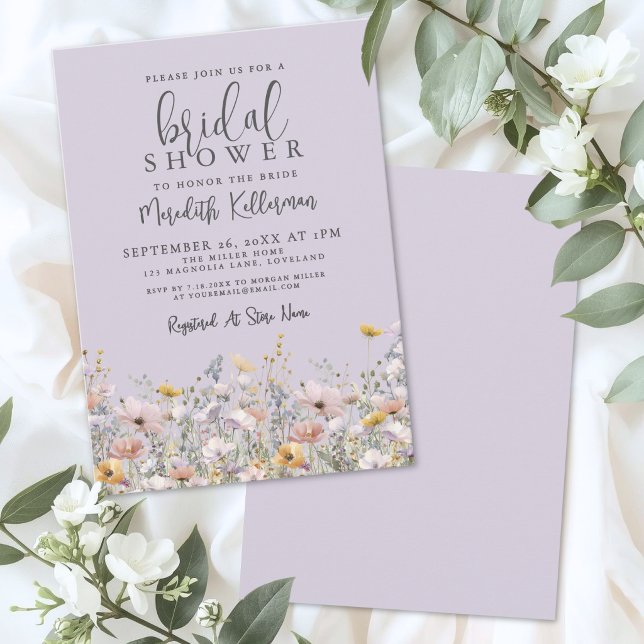 Convite Chá de Noiva Flor Silvestre Roxa (Purple Wildflower Bridal Shower Invitation )