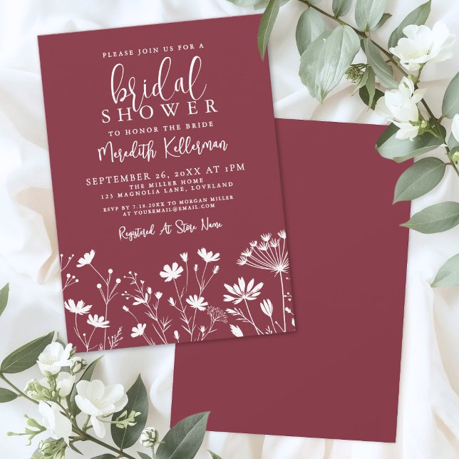 Convite Chá de Noiva Flor Silvestre Vermelha (Wildflower Red Bridal Shower Invitation)