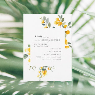 Convite Chá de Noiva Floral Amarelo Aquarela