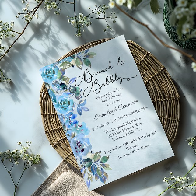 Convite Chá de Noiva Floral Azul Aquarela (Criador carregado)