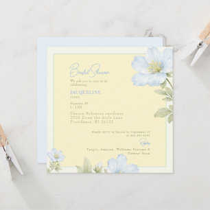 Convite Chá de Noiva Floral Azul e Amarelo Elegante Quadra