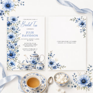 Convite Chá de Noiva Floral Azul Elegante