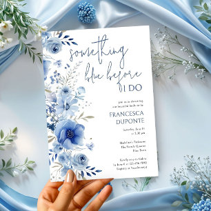 Convite Chá de Noiva Floral Azul Elegante