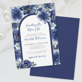 Convite Chá de Noiva Floral Azul Marinho Elegante
