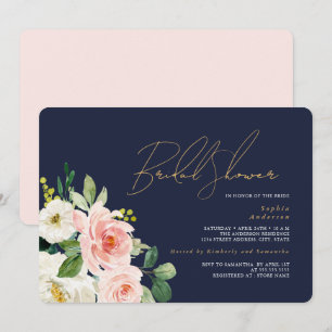 Convite Chá de Noiva Floral Azul Naval Enfeite Bonito