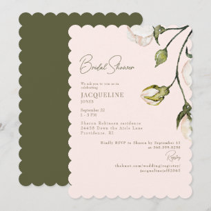 Convite Chá de Noiva Floral Bege Elegante com Recorte
