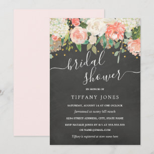 Convite Chá de Noiva Floral Blush Confetti Quadro Negro