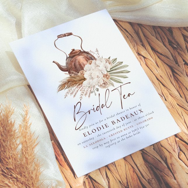 Convite Chá de Noiva Floral Boho com Grama de Pampas Moder (Criador carregado)