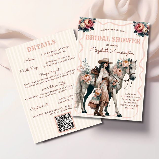 Convite Chá de Noiva Floral Boho Cowgirl Ocidental (Criador carregado)