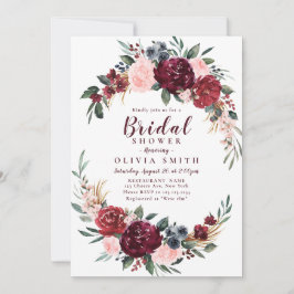 Convite Chá de noiva floral boho rústico Borgonha