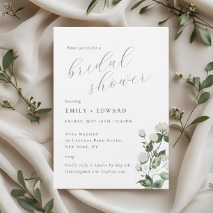 Convite Chá de Noiva Floral Branco e Verde Oliva Elegante
