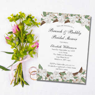 Convite Chá de Noiva Floral Branco Verde Magnólias Elegant