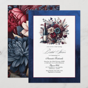 Convite Chá de Noiva Floral Burgundy & Navy Temático de Vi