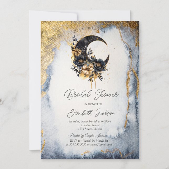 Convite Chá de Noiva Floral Celestial da Lua (Frente)