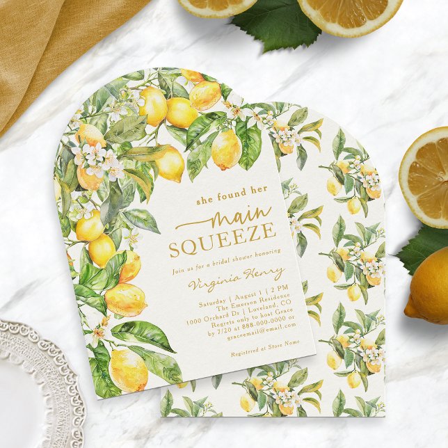 Convite Chá de Noiva Floral com Limão (Elegant Citrus Watercolor Lemon Floral Bridal Shower Arch Invitation by Painted Paperie
)