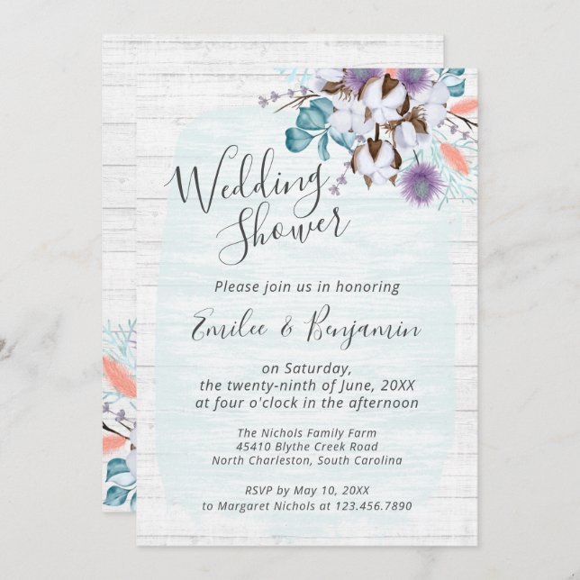 Convite Chá de Noiva Floral de Algodão do Sul Country (Frente/Verso)